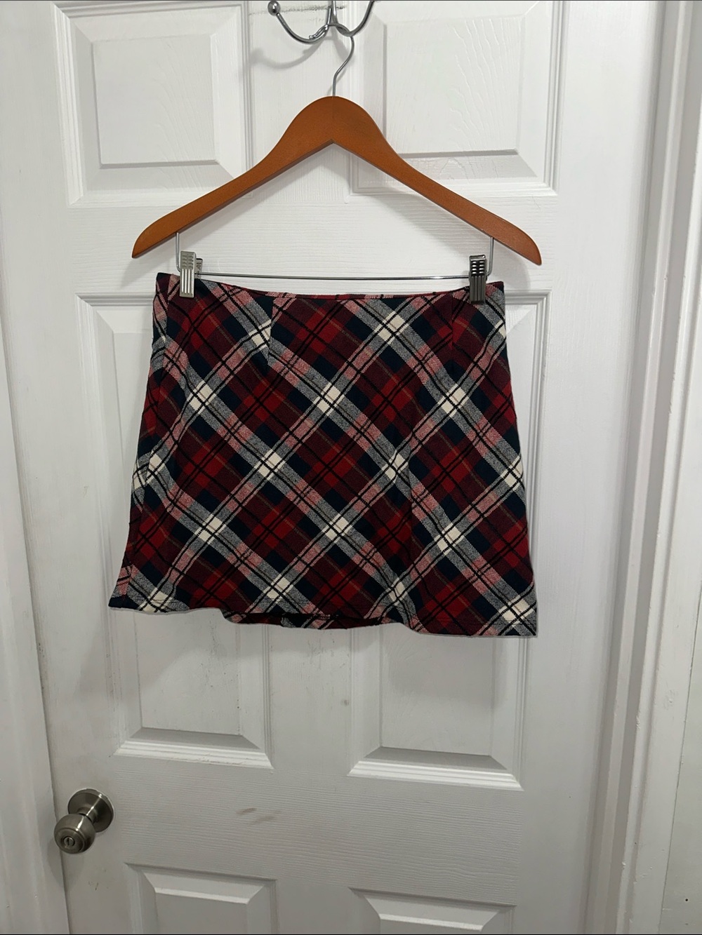 Altar'd State Red Plaid Mini Skirt with Black & Cream Accents NWT